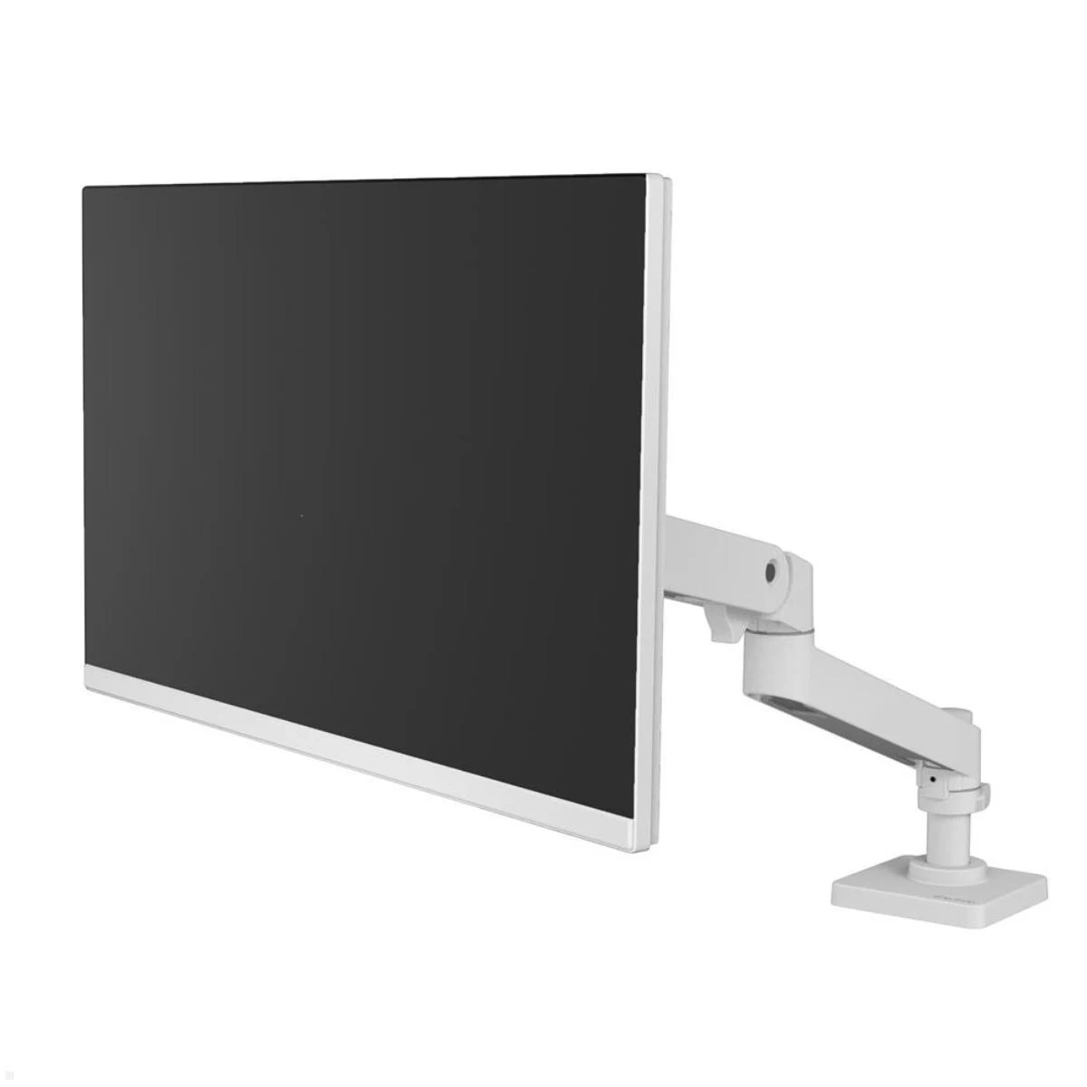 Bras Ergotron LX Pro blanc vu de profil avec écran monté.