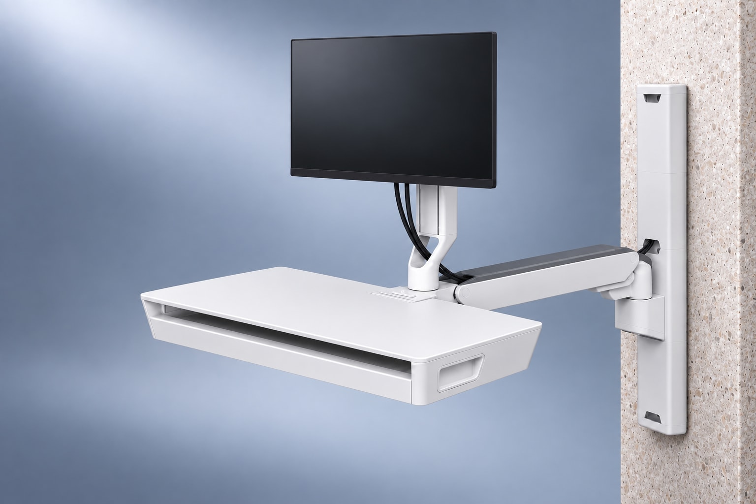 Ergotron CareFit Combo avec plan de travail, vue de face en studio.
